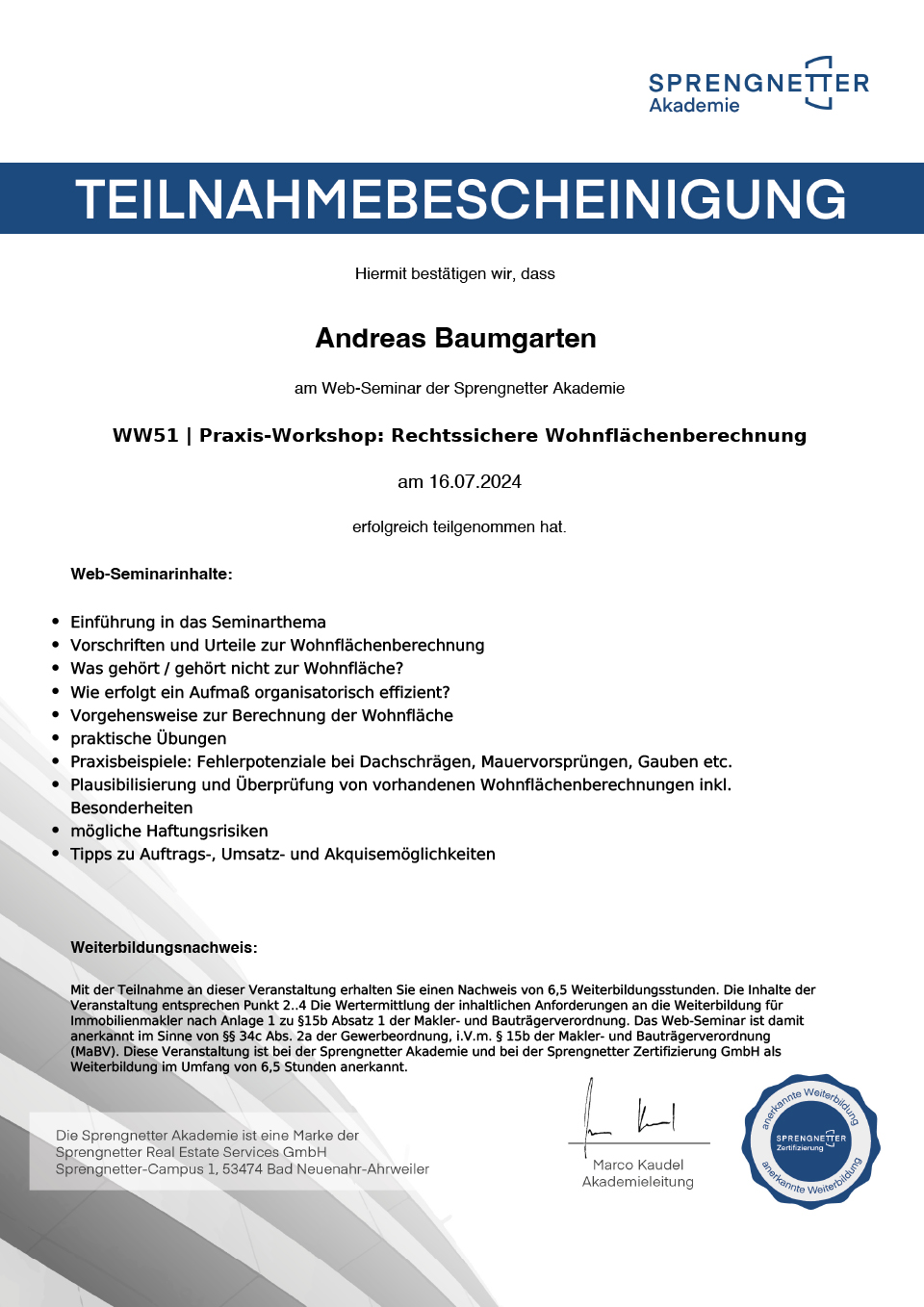 Teilnahmebescheinigung_WW51.16_16.07.2024_Praxis-Workshop-_Rechtssichere_Wohnflaechenberechnung