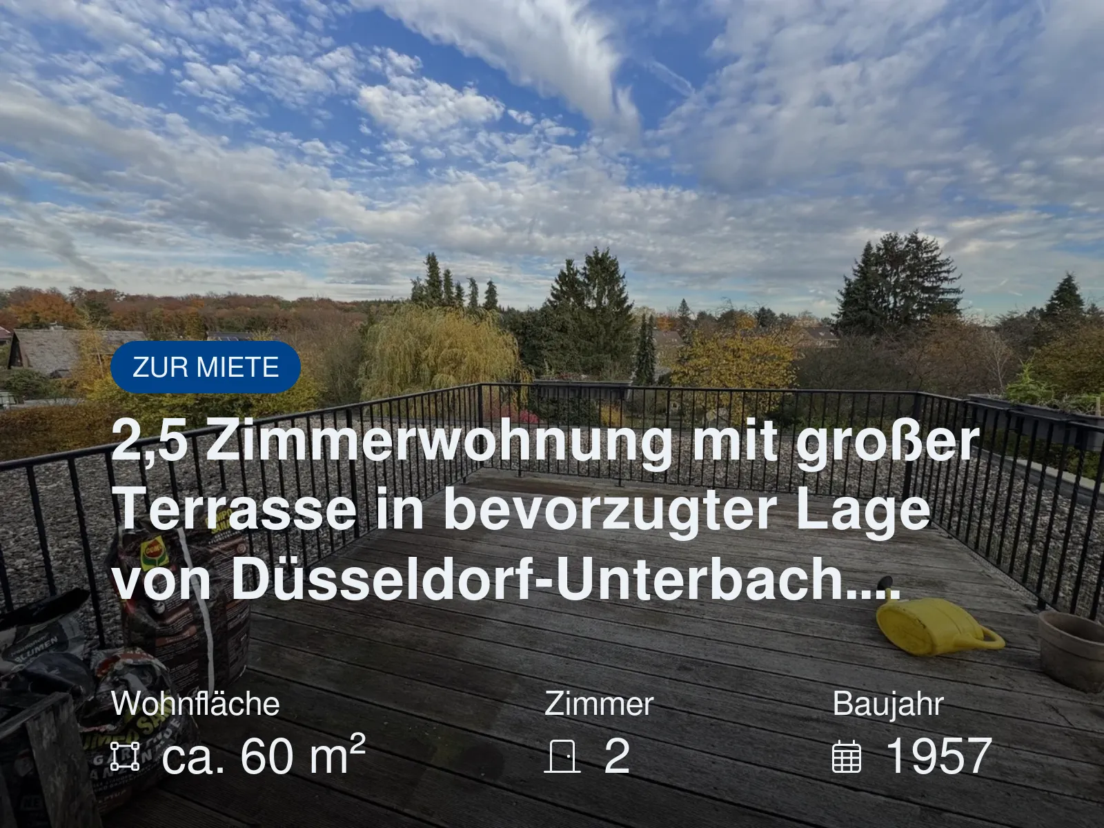 Neu im Angebot: 2,5 Zimmerwohnung mit großer Terrasse in bevorzugter Lage von Düsseldorf-Unterbach….