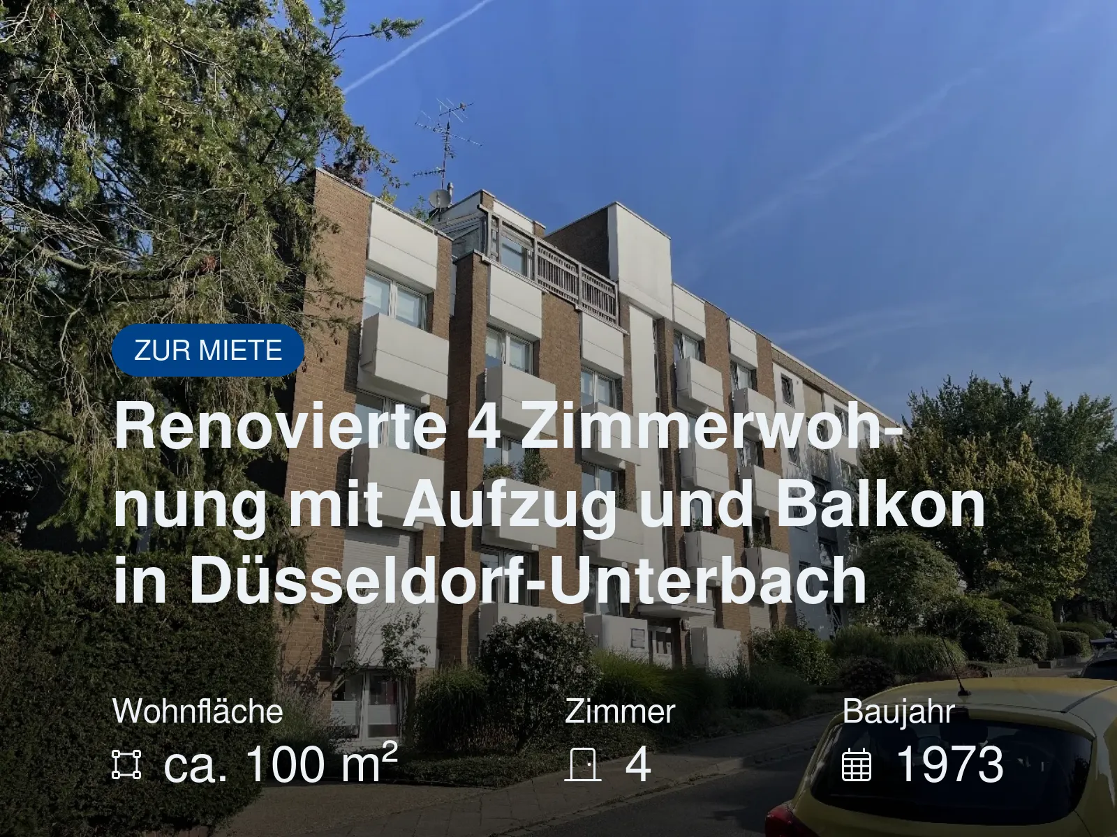 Neu im Angebot: Renovierte 4 Zimmerwohnung mit Aufzug und Balkon in Düsseldorf-Unterbach