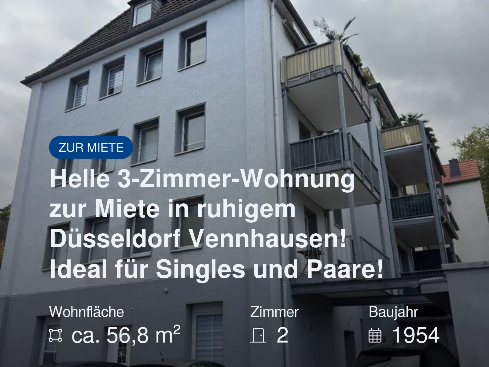 Neu im Angebot: Helle 3-Zimmer-Wohnung zur Miete in ruhigem Düsseldorf Vennhausen! Ideal für Singles und Paare!