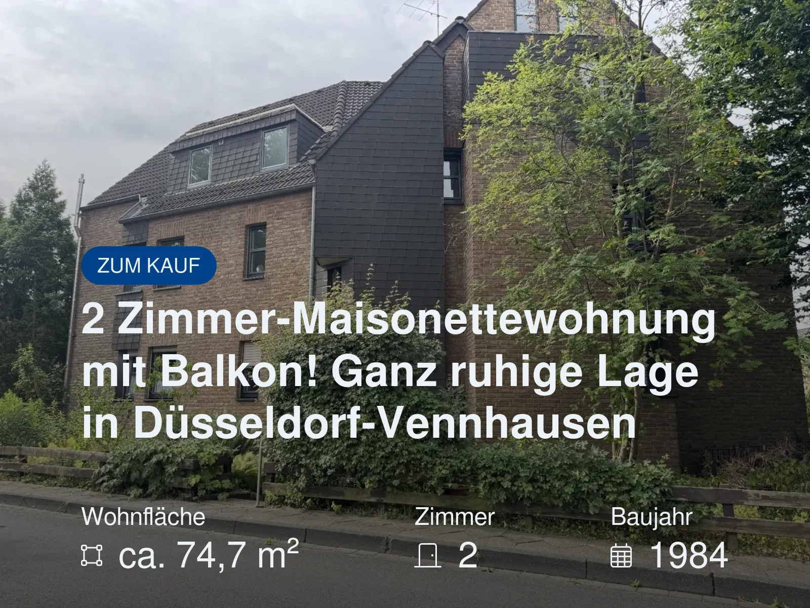 Neu im Angebot: 2 Zimmer-Maisonettewohnung mit Balkon! Ganz ruhige Lage in Düsseldorf-Vennhausen