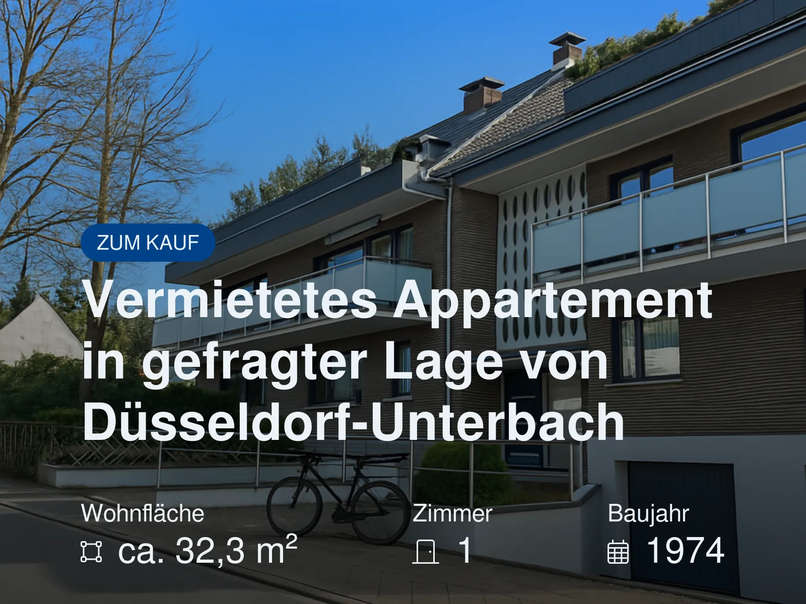 Neu im Angebot: Vermietetes Appartement in gefragter Lage von Düsseldorf-Unterbach