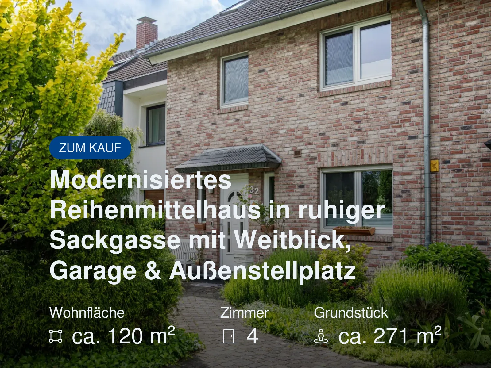 Neu im Angebot: Modernisiertes Reihenmittelhaus in ruhiger Sackgasse mit Weitblick, Garage & Außenstellplatz
