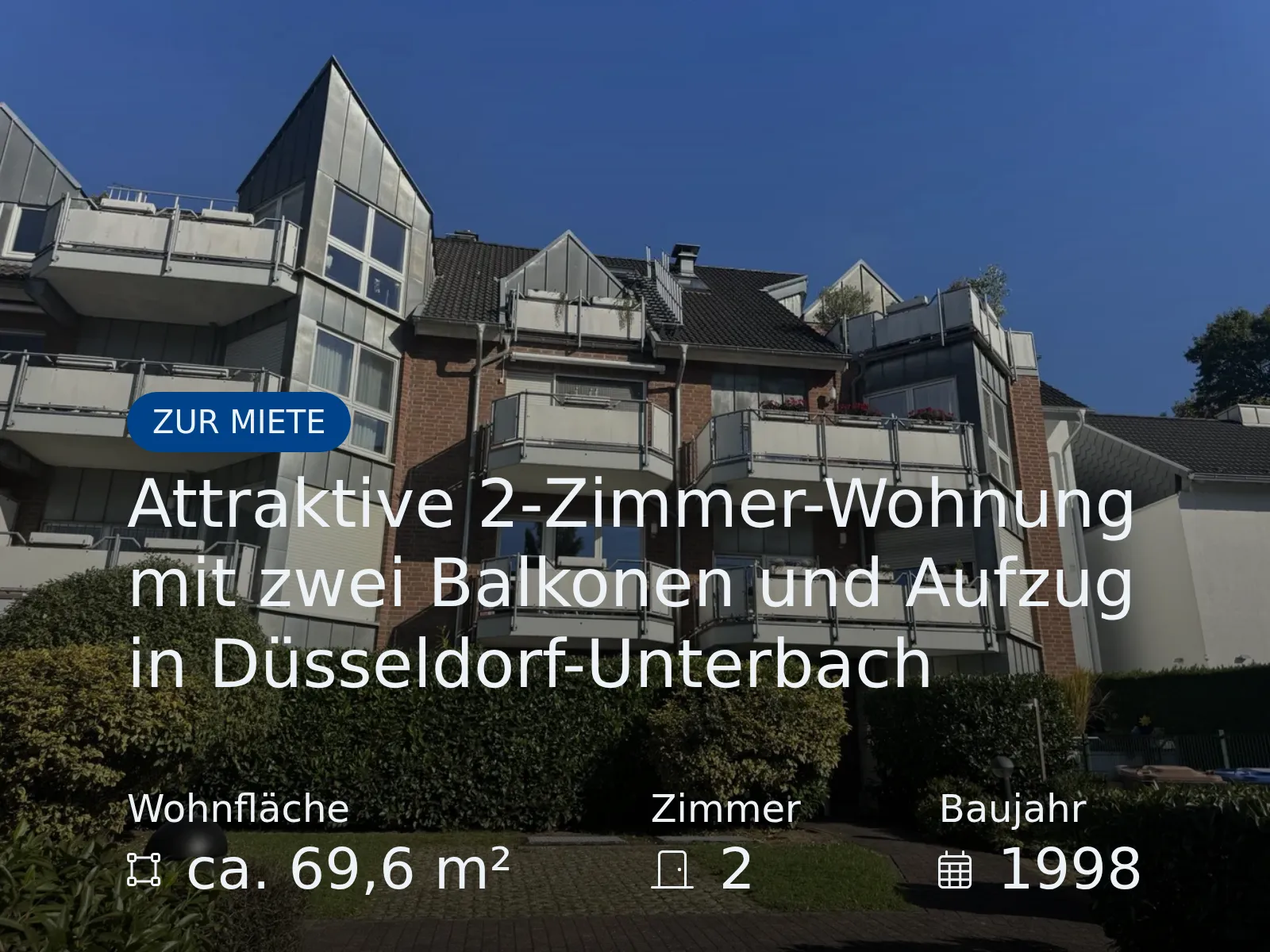 Neu im Angebot: Attraktive 2-Zimmer-Wohnung mit zwei Balkonen und Aufzug in Düsseldorf-Unterbach