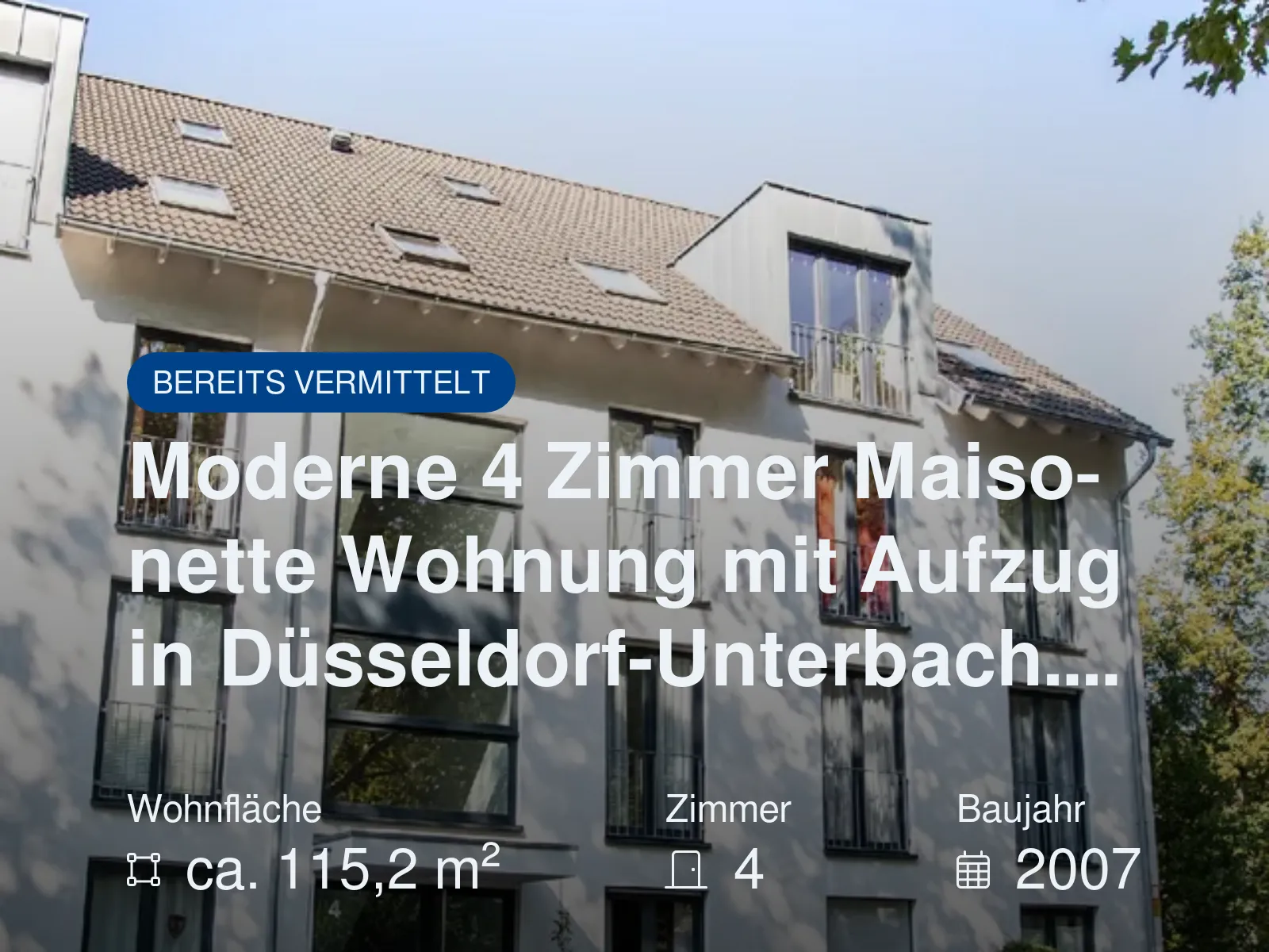 Nicht mehr verfügbar: Moderne 4 Zimmer Maisonette Wohnung mit Aufzug in Düsseldorf-Unterbach….