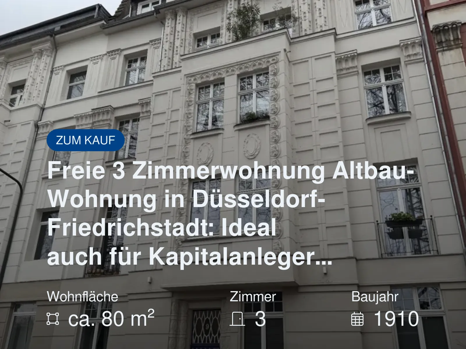 Neu im Angebot: Freie 3 Zimmerwohnung Altbau-Wohnung in Düsseldorf-Friedrichstadt: Ideal auch für Kapitalanleger…