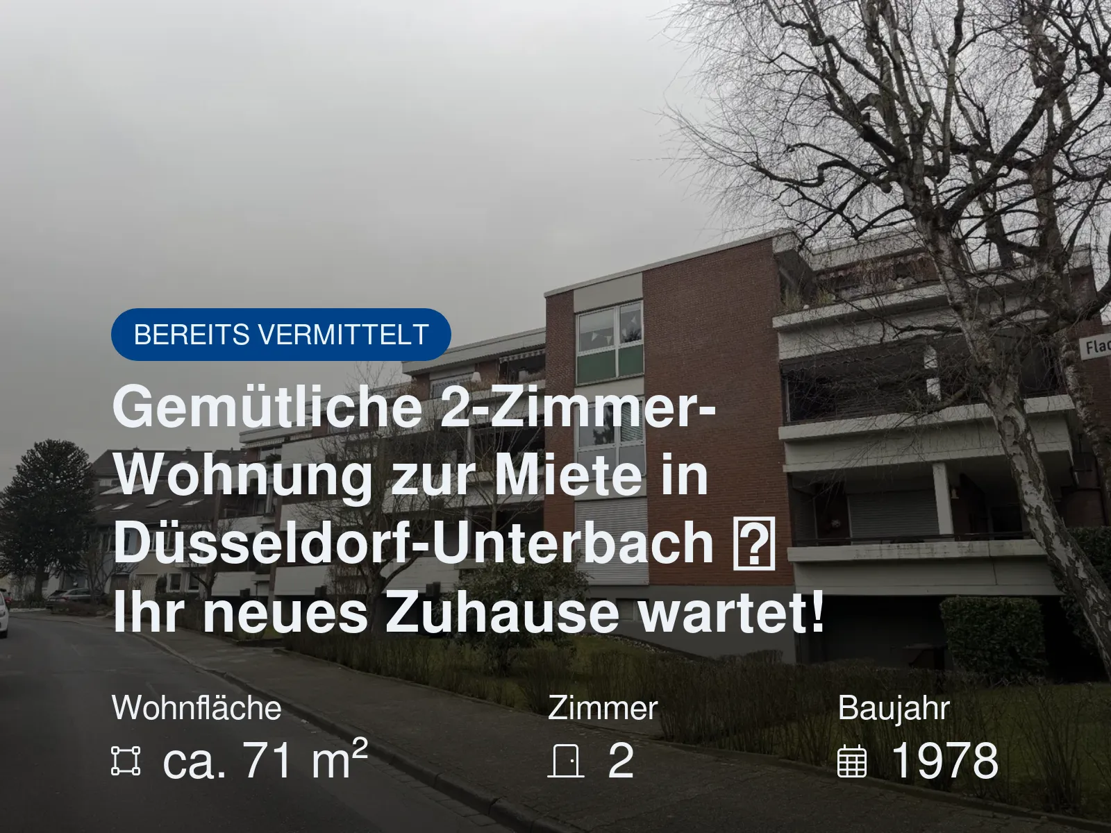 Neu im Angebot: Gemütliche 2-Zimmer-Wohnung zur Miete in Düsseldorf-Unterbach  Ihr neues Zuhause wartet!