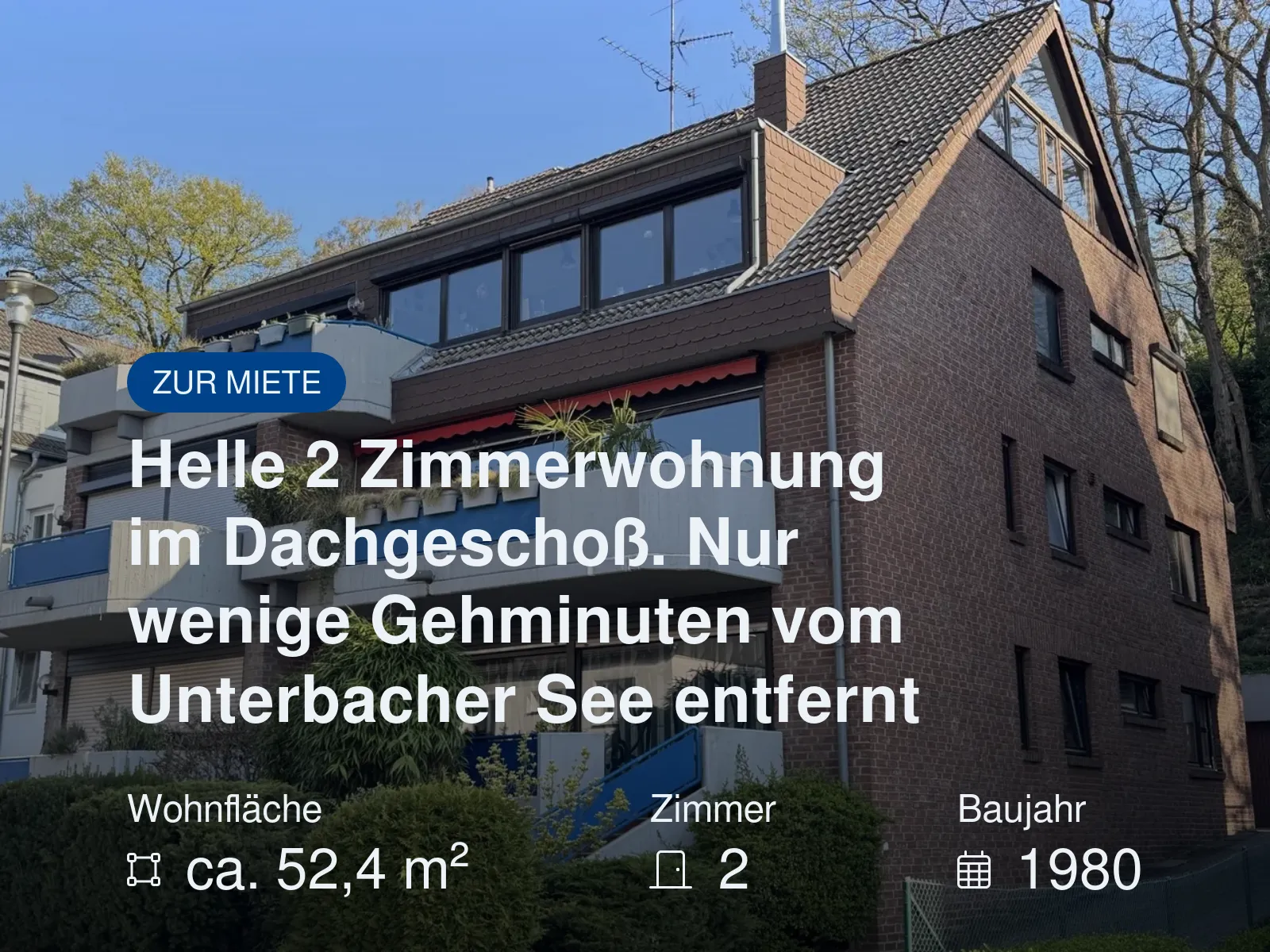 Neu im Angebot: Helle 2 Zimmerwohnung im Dachgeschoß. Nur wenige Gehminuten vom Unterbacher See entfernt