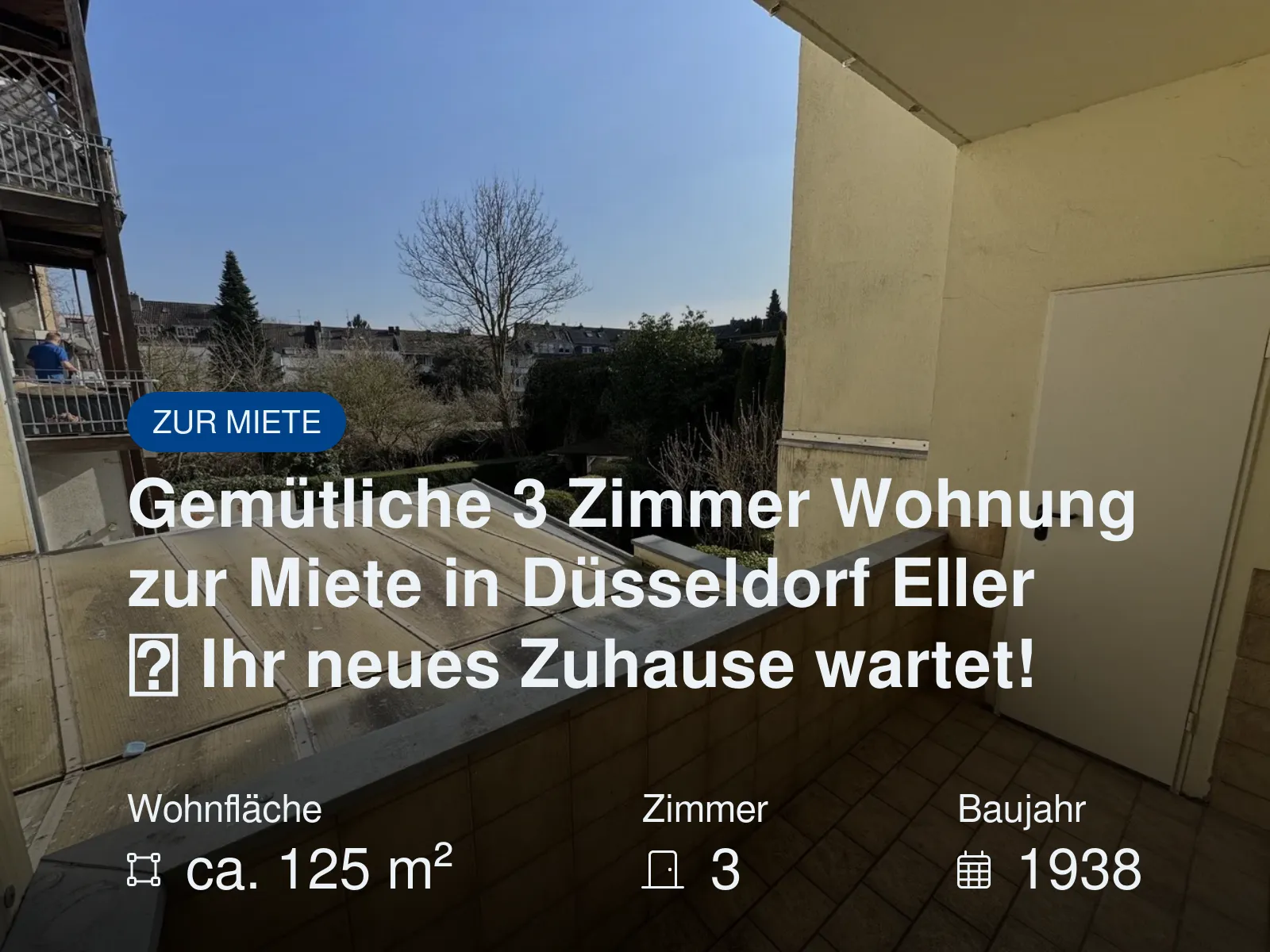 Neu im Angebot: Gemütliche 3 Zimmer Wohnung zur Miete in Düsseldorf Eller  Ihr neues Zuhause wartet!