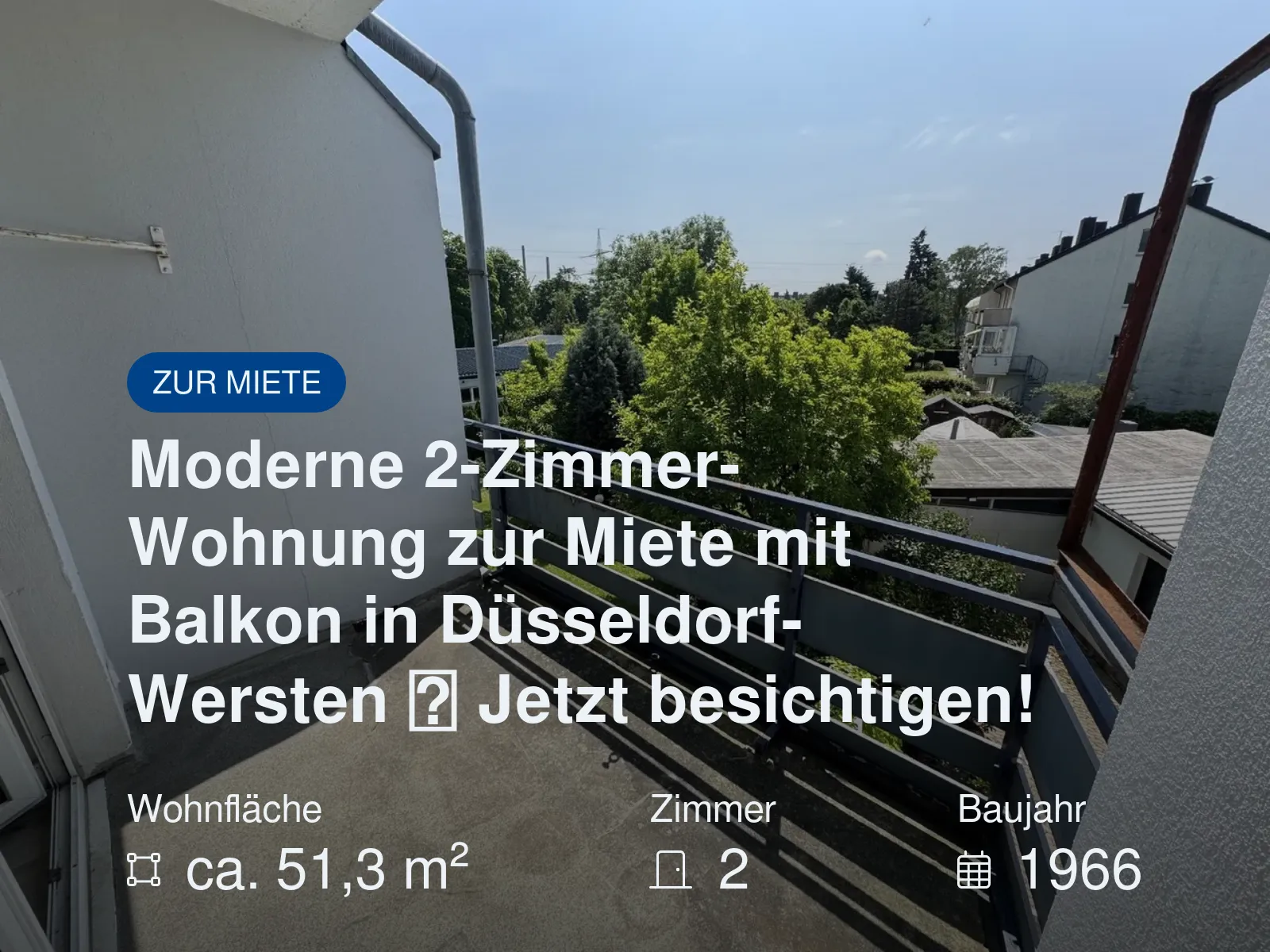 Neu im Angebot: Moderne 2-Zimmer-Wohnung zur Miete mit Balkon in Düsseldorf-Wersten  Jetzt besichtigen!