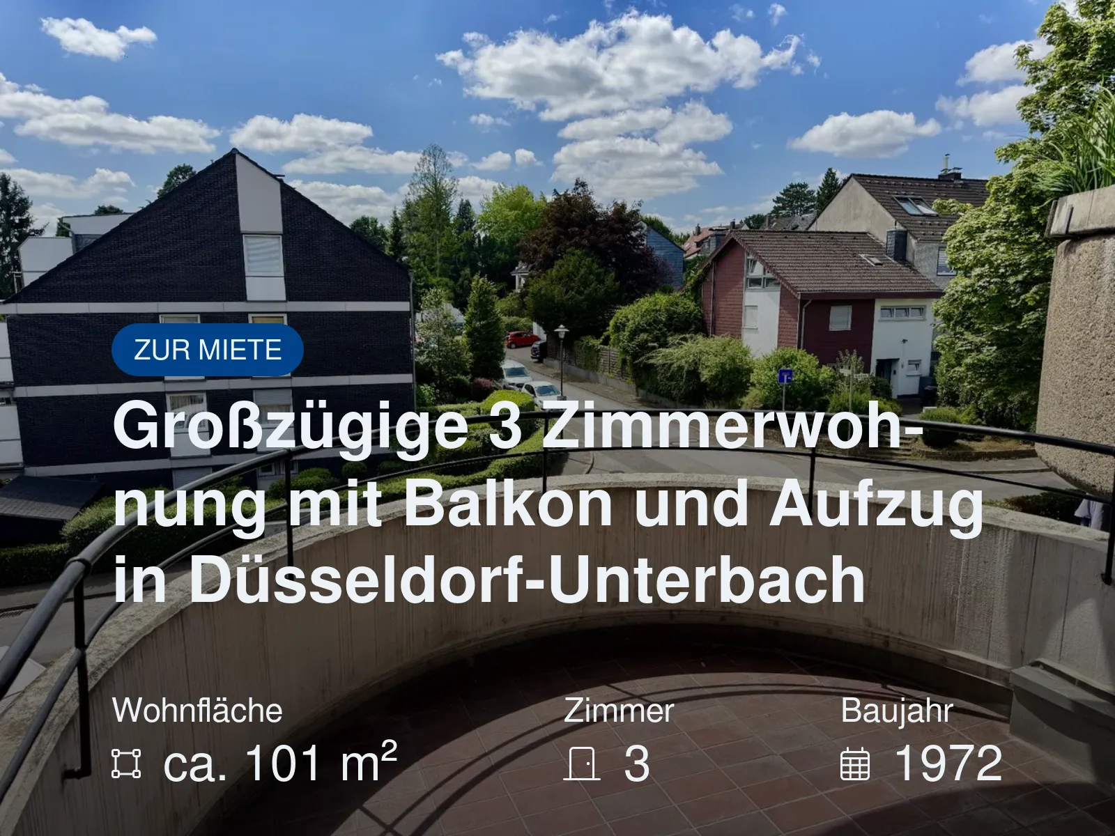 Neu im Angebot: Großzügige 3 Zimmerwohnung mit Balkon und Aufzug in Düsseldorf-Unterbach