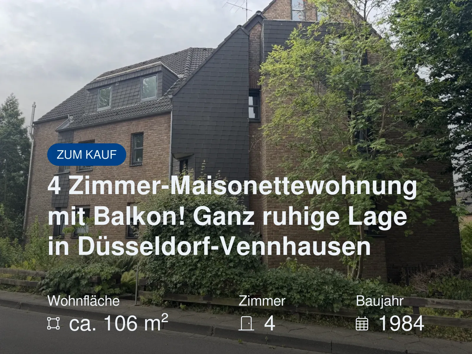 Neu im Angebot: 4 Zimmer-Maisonettewohnung mit Balkon! Ganz ruhige Lage in Düsseldorf-Vennhausen