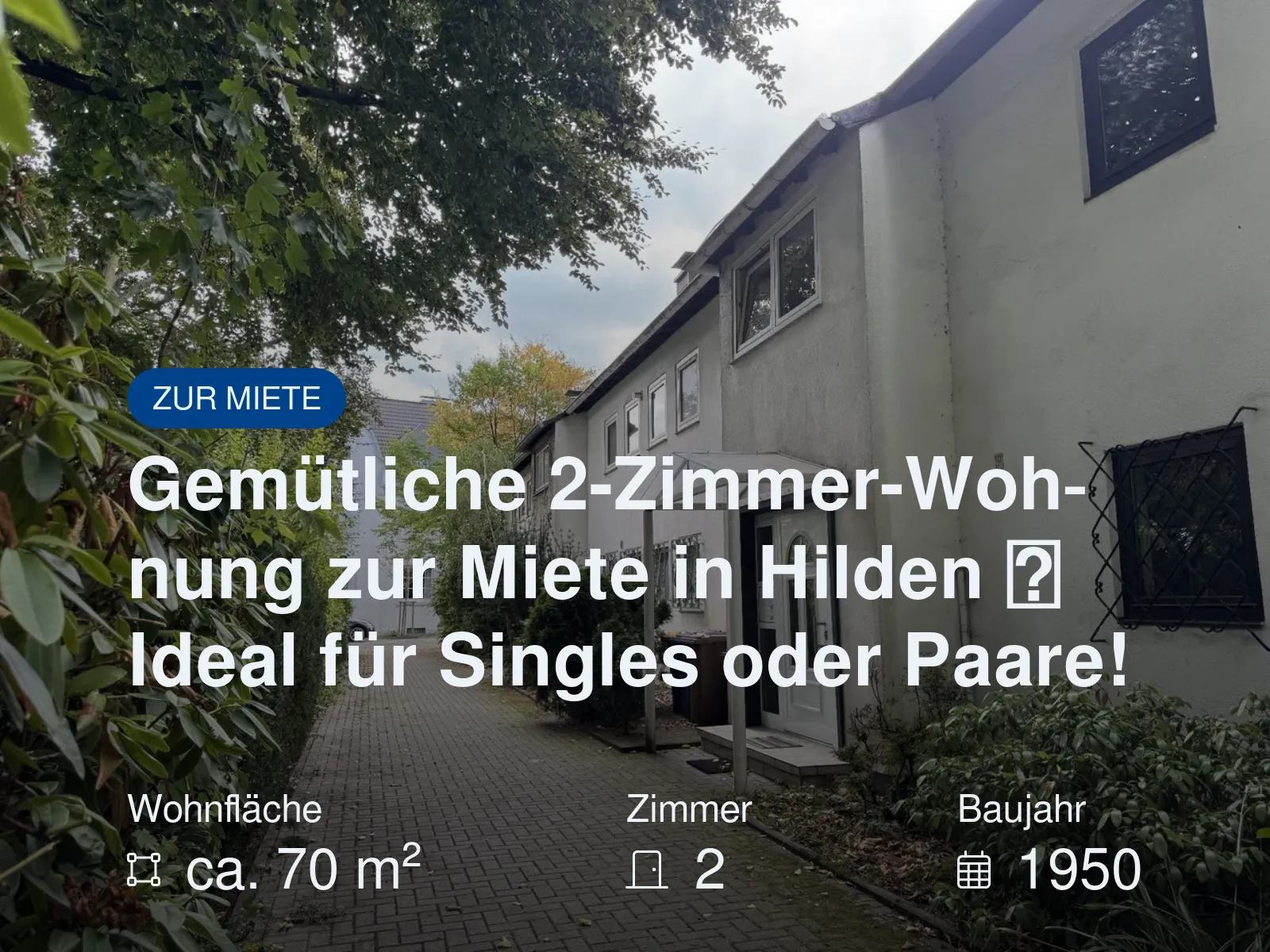 Neu im Angebot: Gemütliche 2-Zimmer-Wohnung zur Miete in Hilden  Ideal für Singles oder Paare!