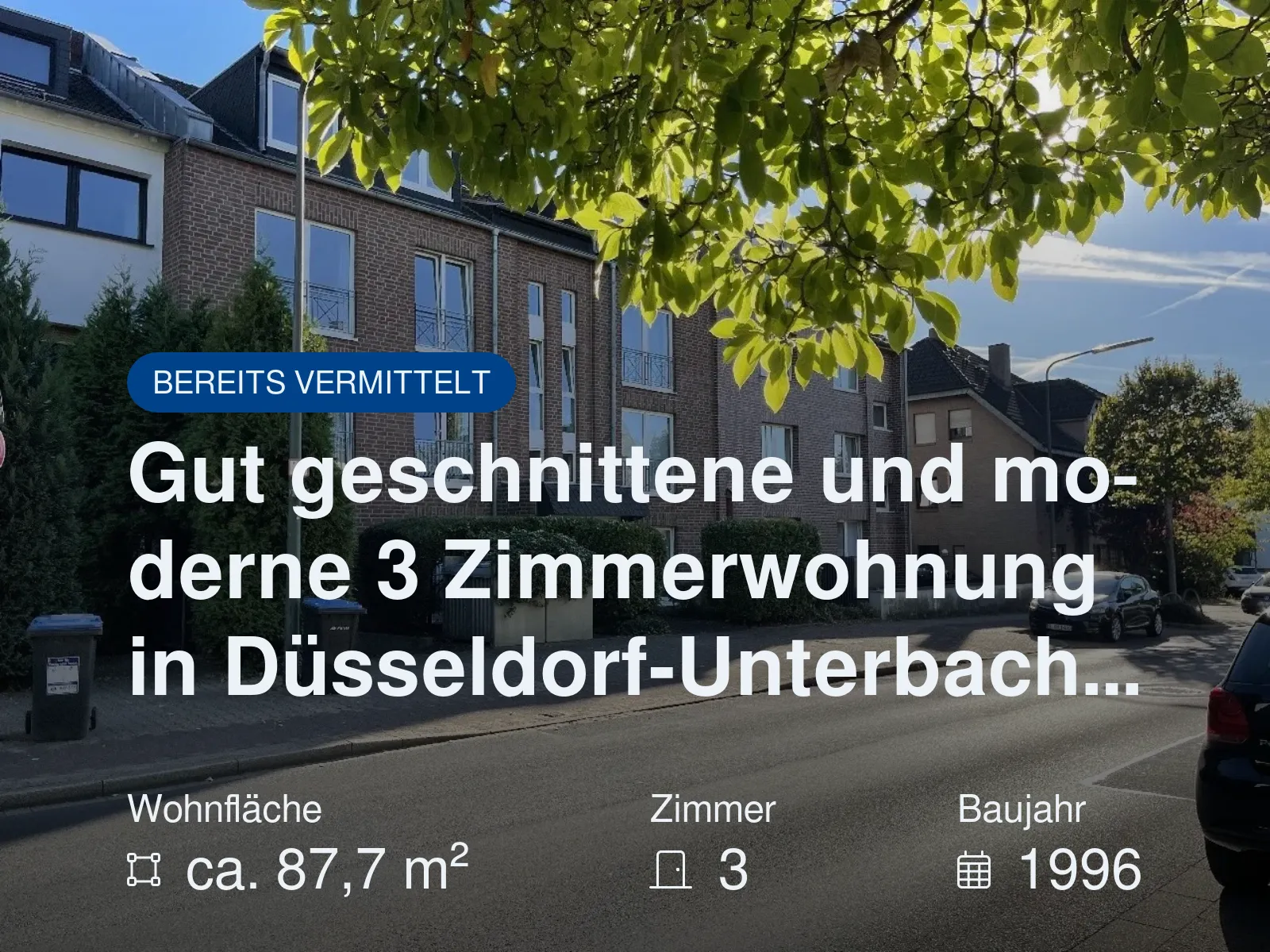 Nicht mehr verfügbar: Gut geschnittene und moderne 3 Zimmerwohnung in Düsseldorf-Unterbach…