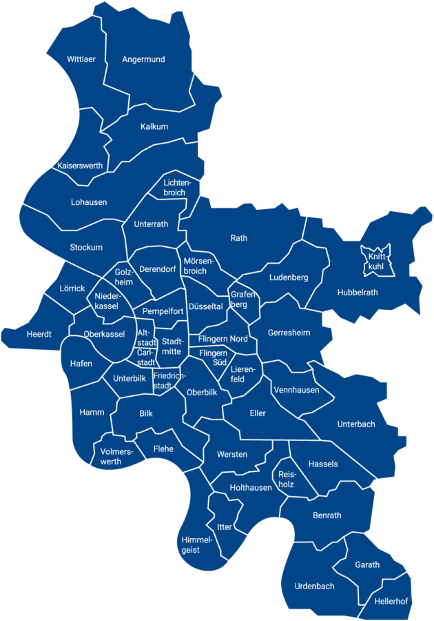 Karte der Stadtteile von Düsseldorf