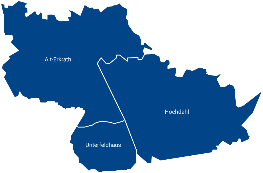 Karte der Stadtteile von Erkrath